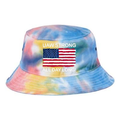 UAW Strike USA Flag Red United Auto Workers Picket Sign Tie Dye Newport Bucket Hat