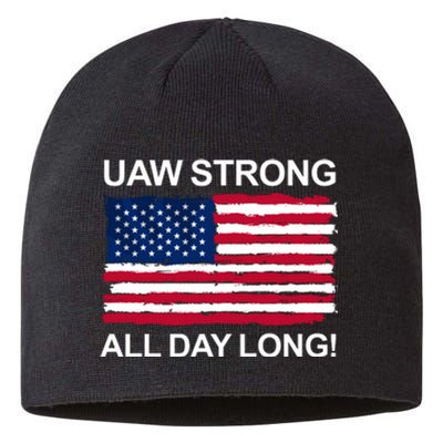 UAW Strike USA Flag Red United Auto Workers Picket Sign Sustainable Beanie