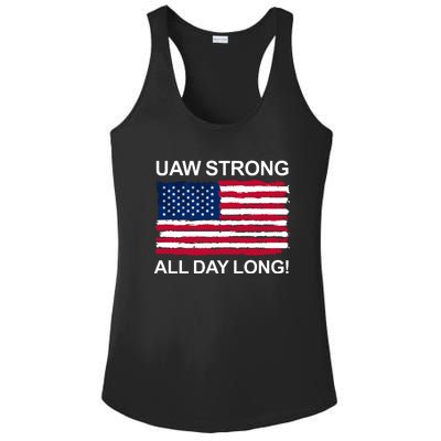 UAW Strike USA Flag Red United Auto Workers Picket Sign Ladies PosiCharge Competitor Racerback Tank