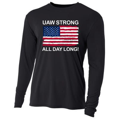 UAW Strike USA Flag Red United Auto Workers Picket Sign Cooling Performance Long Sleeve Crew