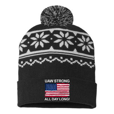 UAW Strike USA Flag Red United Auto Workers Picket Sign USA-Made Snowflake Beanie