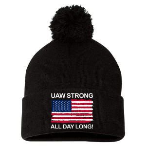 UAW Strike USA Flag Red United Auto Workers Picket Sign Pom Pom 12in Knit Beanie