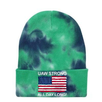 UAW Strike USA Flag Red United Auto Workers Picket Sign Tie Dye 12in Knit Beanie