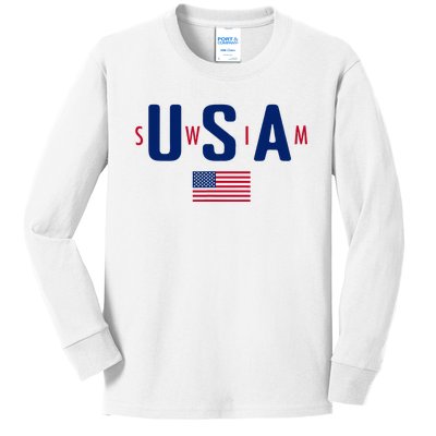 Usa Swim  Usa Summer Swimming 2024 Games Kids Long Sleeve Shirt