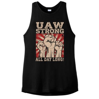 UAW Strong UAW Proud Union Pride UAW Laborer Worker Ladies PosiCharge Tri-Blend Wicking Tank