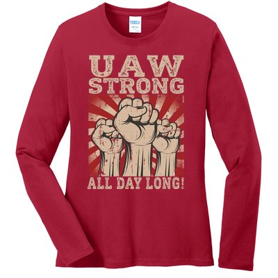 UAW Strong UAW Proud Union Pride UAW Laborer Worker Ladies Long Sleeve Shirt