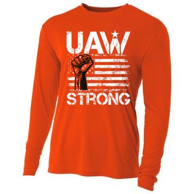 UAW Strike USA Flag Red United Auto Workers Picket Sign Cooling Performance Long Sleeve Crew