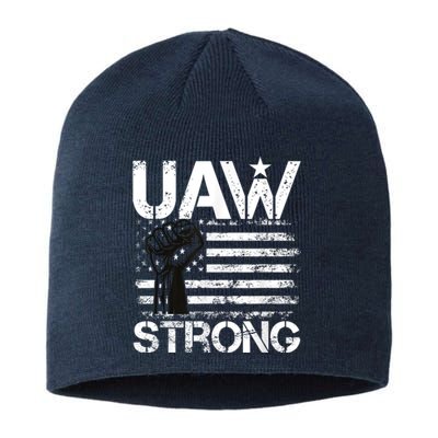 UAW Strike USA Flag Red United Auto Workers Picket Sign Sustainable Beanie