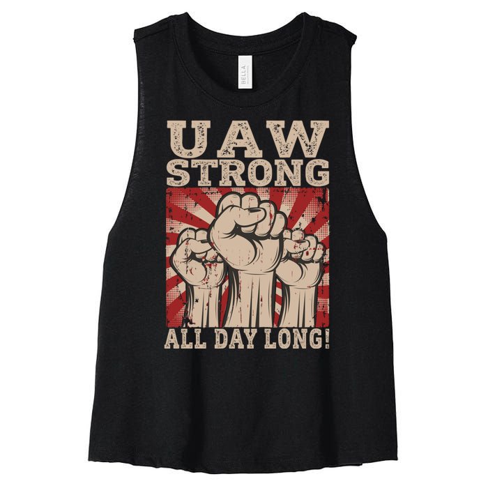 UAW Strong UAW Proud Union Pride UAW Laborer Worker Women's Racerback Cropped Tank