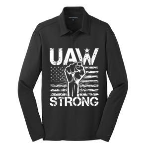 UAW Strong United Auto Workers Strike Silk Touch Performance Long Sleeve Polo