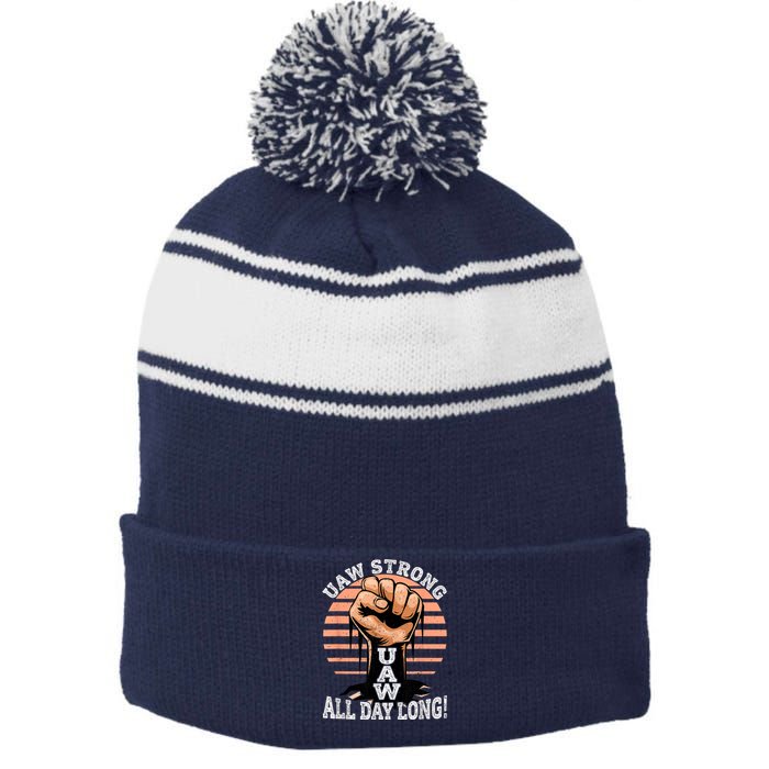 UAW Strong UAW Proud Union Pride UAW Laborer Worker Stripe Pom Pom Beanie