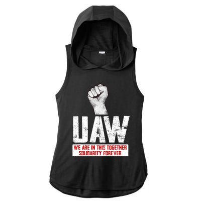 UAW Strike United Auto Workers Union UAW Strong Ladies PosiCharge Tri-Blend Wicking Draft Hoodie Tank