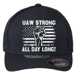 UAW Strike USA Flag Red United Auto Workers Picket Sign Flexfit Unipanel Trucker Cap