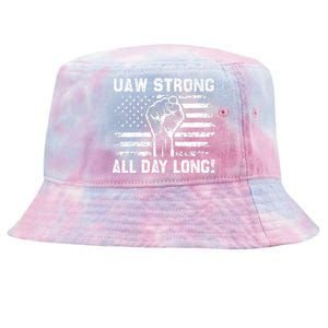 UAW Strike USA Flag Red United Auto Workers Picket Sign Tie-Dyed Bucket Hat