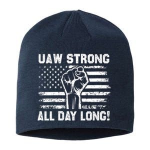 UAW Strike USA Flag Red United Auto Workers Picket Sign Sustainable Beanie