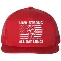 UAW Strike USA Flag Red United Auto Workers Picket Sign Flat Bill Trucker Hat