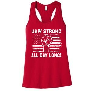 UAW Strike USA Flag Red United Auto Workers Picket Sign Women's Racerback Tank