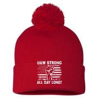 UAW Strike USA Flag Red United Auto Workers Picket Sign Pom Pom 12in Knit Beanie