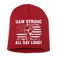 UAW Strike USA Flag Red United Auto Workers Picket Sign Short Acrylic Beanie