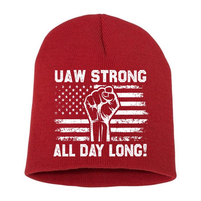 UAW Strike USA Flag Red United Auto Workers Picket Sign Short Acrylic Beanie