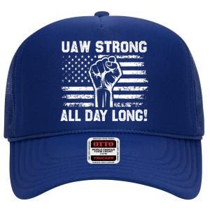 UAW Strike USA Flag Red United Auto Workers Picket Sign High Crown Mesh Back Trucker Hat