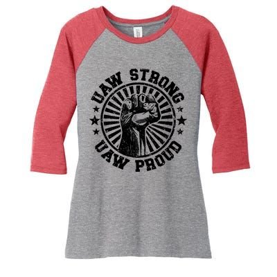 Uaw Strike United Auto Workers Union Uaw Strong Red Women's Tri-Blend 3/4-Sleeve Raglan Shirt