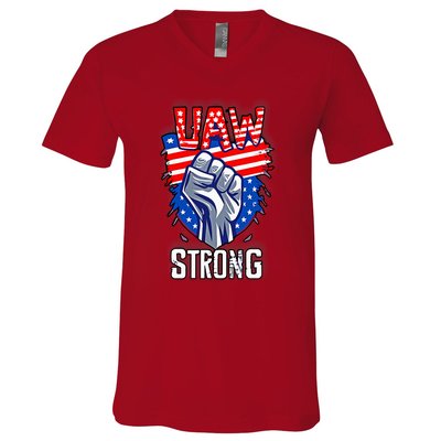 UAW Strong United Auto Workers Strike Union Support Red V-Neck T-Shirt