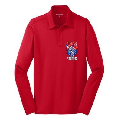 UAW Strong United Auto Workers Strike Union Support Red Silk Touch Performance Long Sleeve Polo