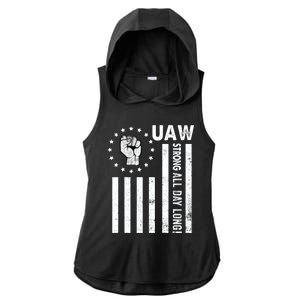 UAW Strong United We Stand Proud Union UAW Red Ladies PosiCharge Tri-Blend Wicking Draft Hoodie Tank