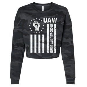 UAW Strong United We Stand Proud Union UAW Red Cropped Pullover Crew