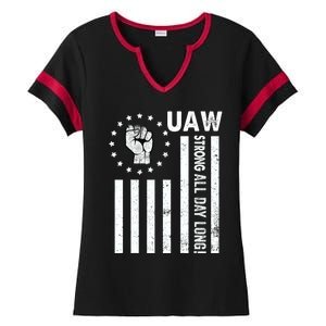 UAW Strong United We Stand Proud Union UAW Red Ladies Halftime Notch Neck Tee