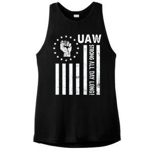 UAW Strong United We Stand Proud Union UAW Red Ladies PosiCharge Tri-Blend Wicking Tank