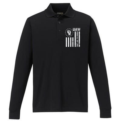 UAW Strong United We Stand Proud Union UAW Red Performance Long Sleeve Polo