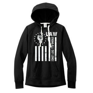 UAW Strong United We Stand Proud Union UAW Red Women's Fleece Hoodie