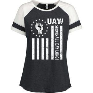 UAW Strong United We Stand Proud Union UAW Red Enza Ladies Jersey Colorblock Tee