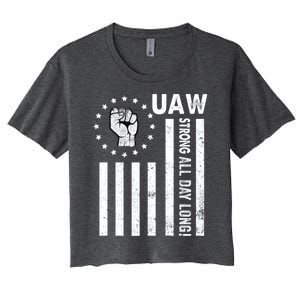 UAW Strong United We Stand Proud Union UAW Red Women's Crop Top Tee