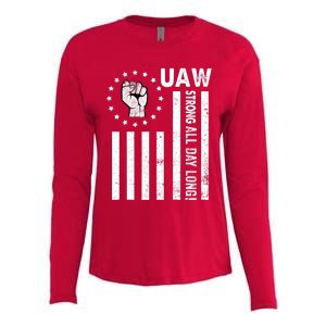 UAW Strong United We Stand Proud Union UAW Red Womens Cotton Relaxed Long Sleeve T-Shirt