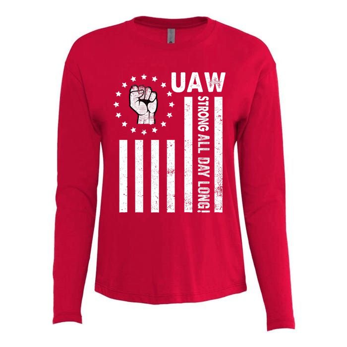 UAW Strong United We Stand Proud Union UAW Red Womens Cotton Relaxed Long Sleeve T-Shirt