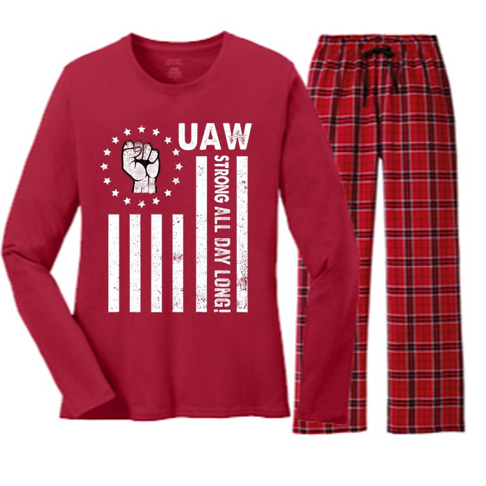 UAW Strong United We Stand Proud Union UAW Red Women's Long Sleeve Flannel Pajama Set 