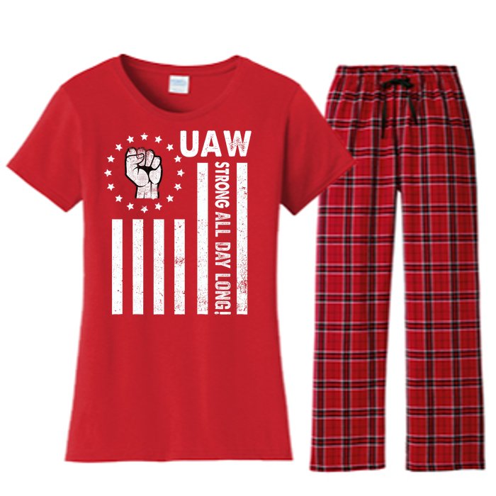 UAW Strong United We Stand Proud Union UAW Red Women's Flannel Pajama Set