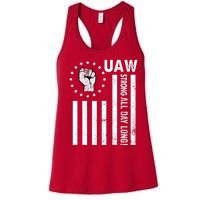 UAW Strong United We Stand Proud Union UAW Red Women's Racerback Tank