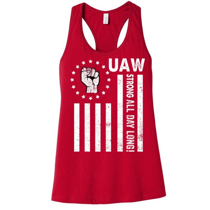 UAW Strong United We Stand Proud Union UAW Red Women's Racerback Tank