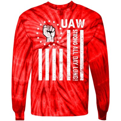 UAW Strong United We Stand Proud Union UAW Red Tie-Dye Long Sleeve Shirt