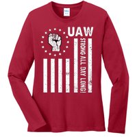 UAW Strong United We Stand Proud Union UAW Red Ladies Long Sleeve Shirt