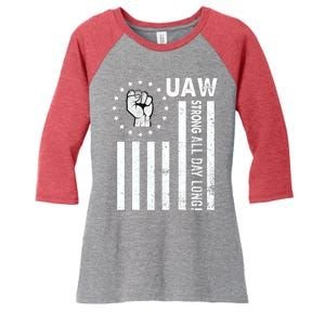 UAW Strong United We Stand Proud Union UAW Red Women's Tri-Blend 3/4-Sleeve Raglan Shirt