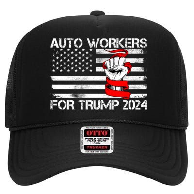 Uaw Strong Uaw Proud Union Pride Auto Workers For Trump High Crown Mesh Back Trucker Hat