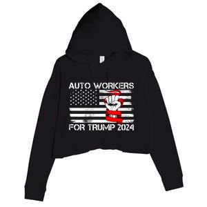 Uaw Strong Uaw Proud Union Pride Auto Workers For Trump Crop Fleece Hoodie