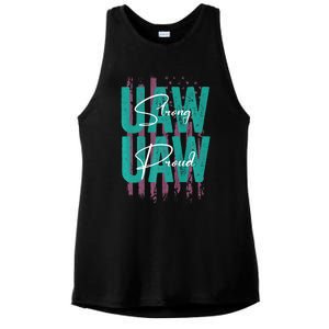 UAW Strong UAW Proud Union Pride UAW Laborer Worker Ladies PosiCharge Tri-Blend Wicking Tank