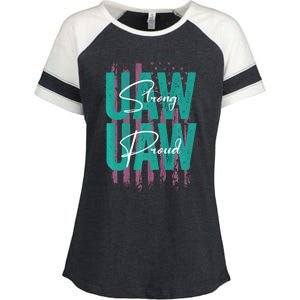 UAW Strong UAW Proud Union Pride UAW Laborer Worker Enza Ladies Jersey Colorblock Tee