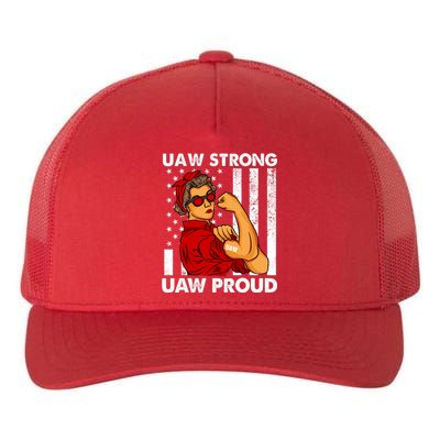 UAW Strong UAW Proud Union Pride Laborer Worker Red US Flag Yupoong Adult 5-Panel Trucker Hat